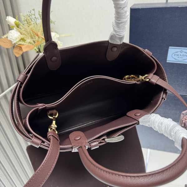 Pra*a buckle large leather handbag with belt-32*23*11cm