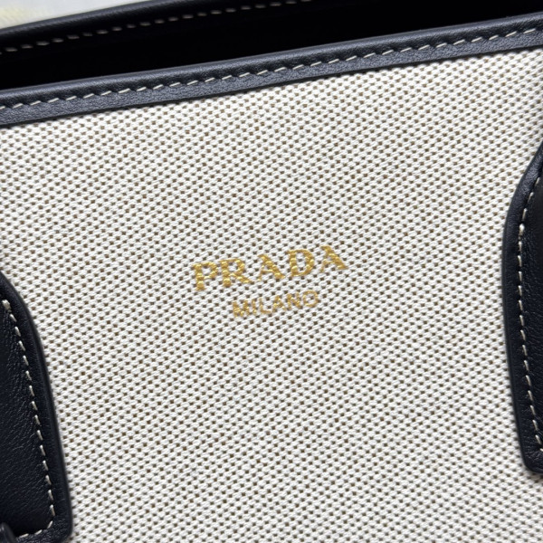 Pra*a medium linen blend and leather tote bag - 35*22.5*18cm
