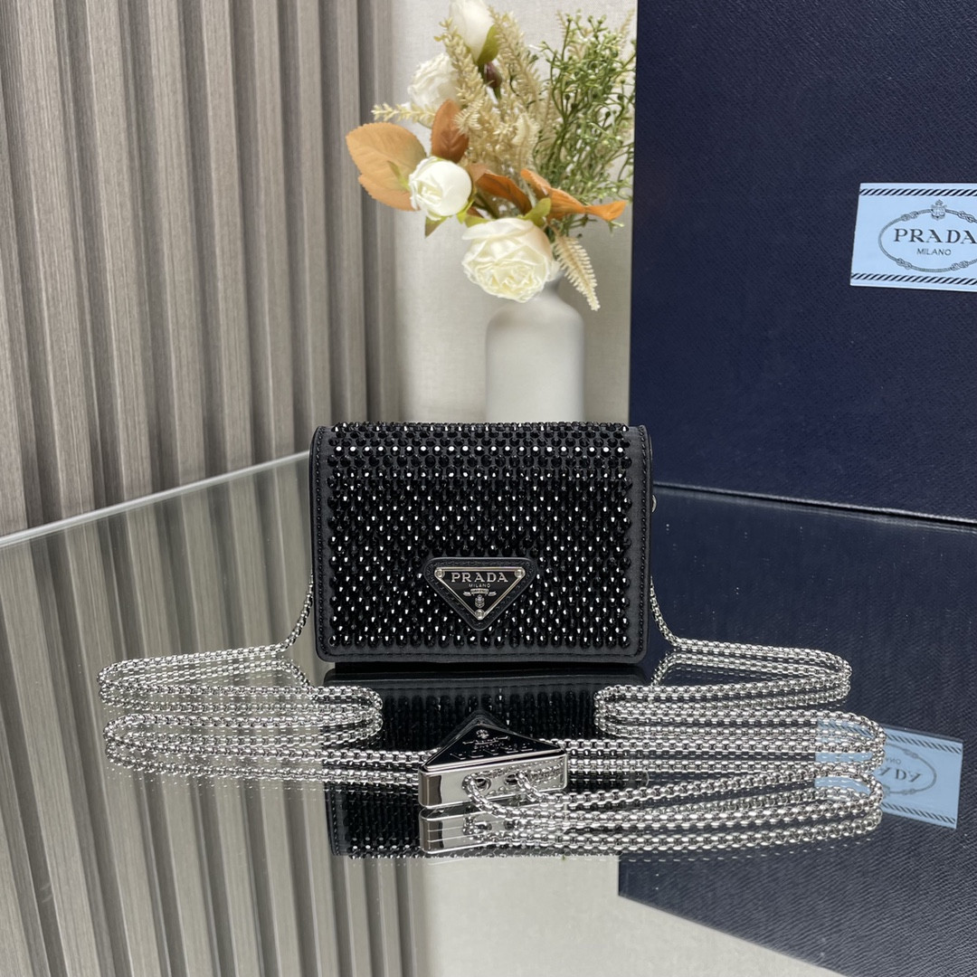 Pra*a cardholder with shoulder strap and crystals